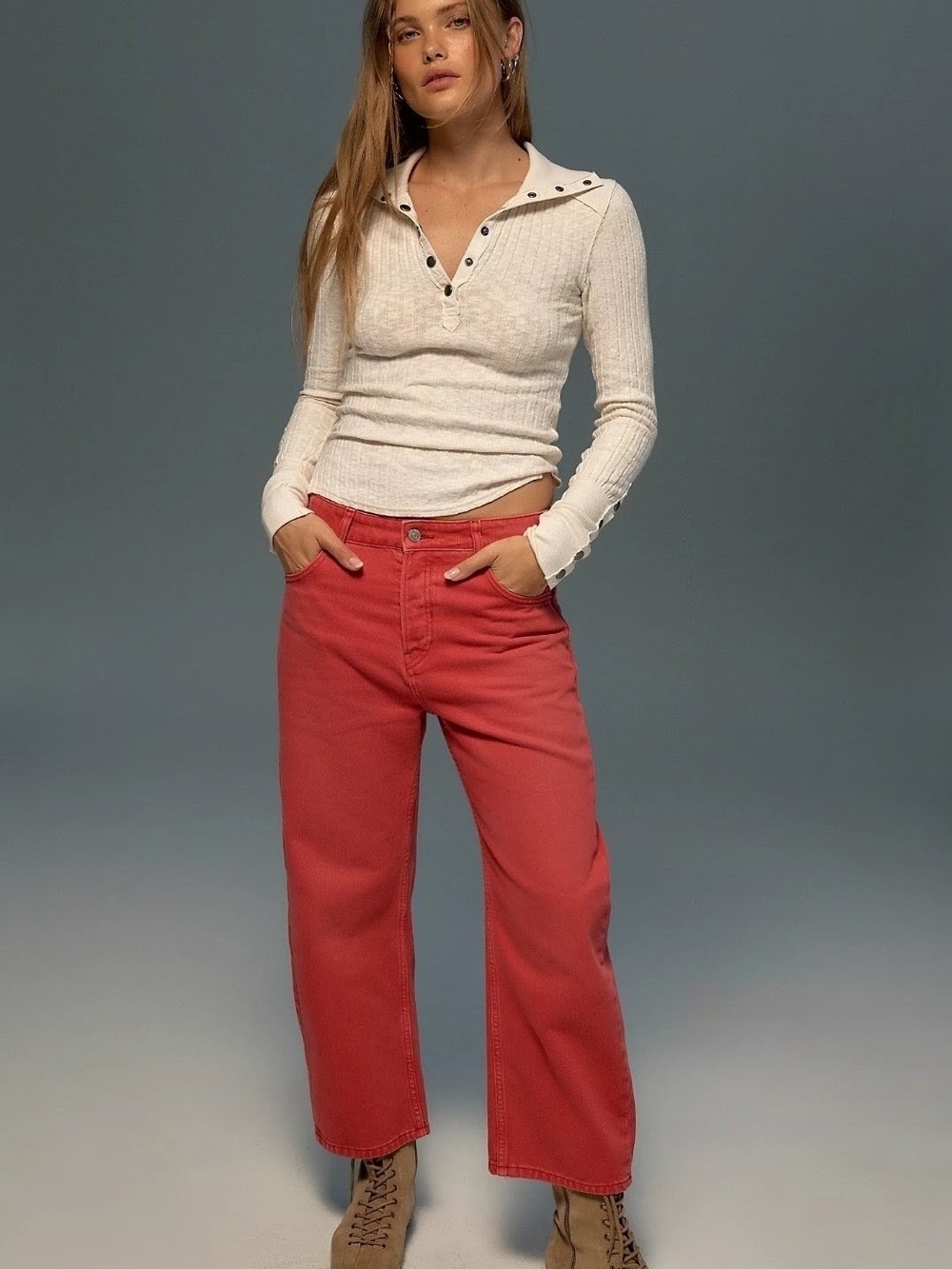 NWT Free People We The Free Deep Trance Dropped Boyfriend Jeans 25 Atlas Red